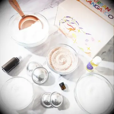 DIY bath bomb making kit with salts and oils for anniversary gift