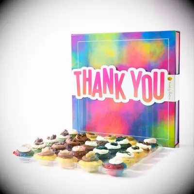 Gift box featuring an assortment of colorful mini cupcakes thank-you gift