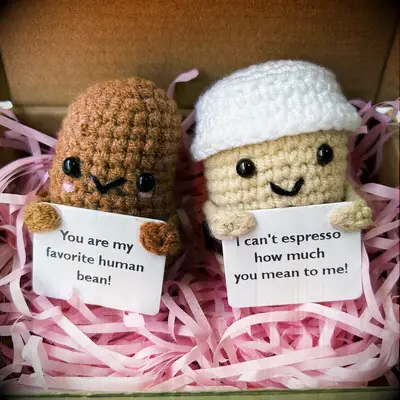 Crochet coffee bean and cup thank you gift