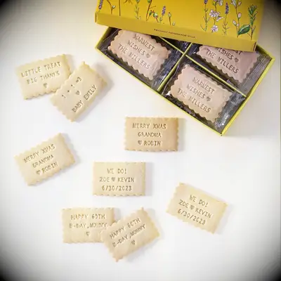 Box of personalized shortbread cookies thank-you gift