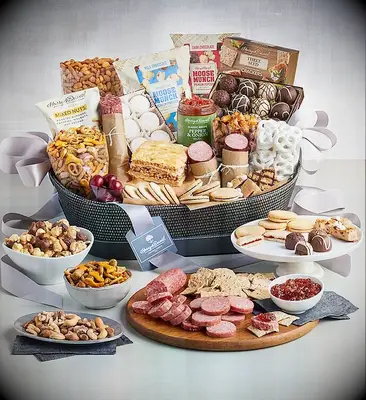 Snack basket featuring an array of gourmet treats thank-you gift