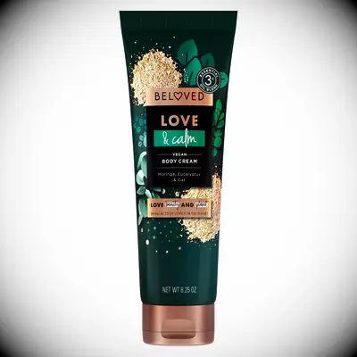 Calming vegan body cream in a green bottle thank-you gift