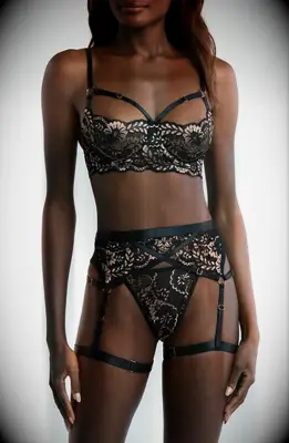 Black and gold strappy lingerie set