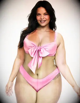 Plus-size pink silk bra and panties