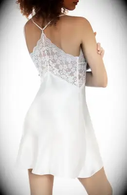 White silk night dress with lace detailing