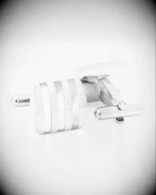 Mother-of-pearl and stainless steel striped cufflinks