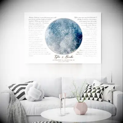 Custom star map from wedding day with couple