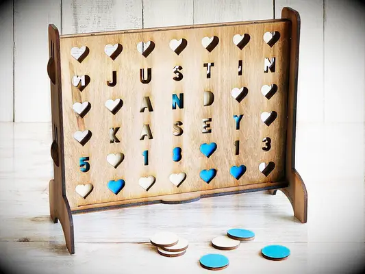 Wooden four-across game personalized with couple
