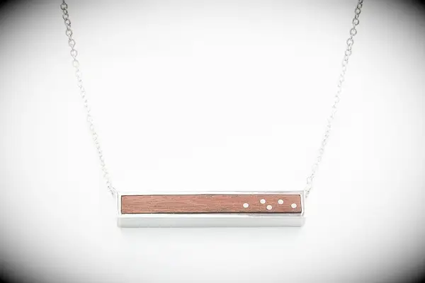 Silver horizontal bar necklace with wood detail