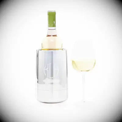 Personalized silver wine chiller for five-year anniversary gift