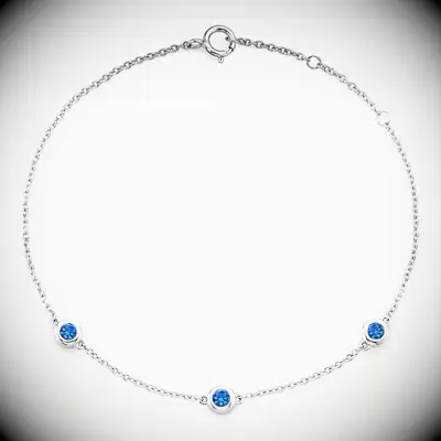 Silver chain blue sapphire five year anniversary gift bracelet