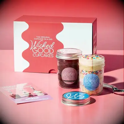 Wicked good cupcakes in a jar gift set for unique five year anniversary gift idea