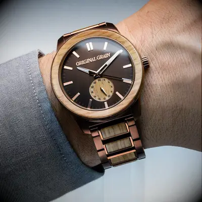 Reclaimed Whiskey Barrel watch for five-year anniversary gift 
