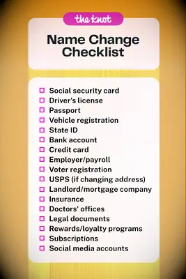 Checklist of items to change name on after wedding