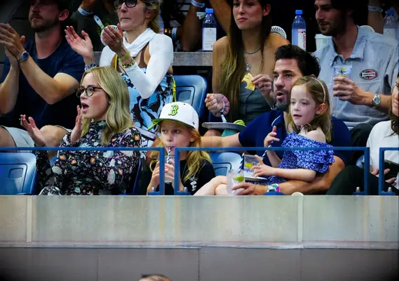 Emily Blunt, John Krasinski and their daughters at the 2023 US Open