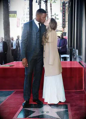 Kayla Quick and Michael Strahan on the Hollywood Walk of Fame