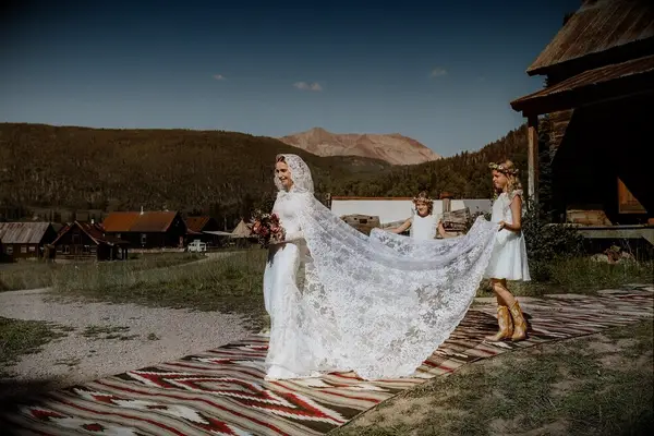 Lily Collins walking down the aisle on her wedding day