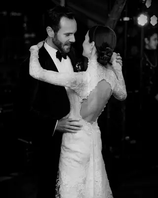 Lily Collins and Charlie McDowell dancing at their wedding reception