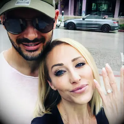 Selfie of Romain Bonnet and Mary Fitzgerald showing her engagement ring