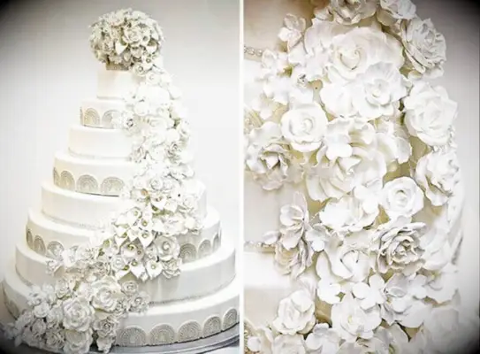 Floral detailed 9-tier luxury bridal show wedding cake by Nahid Parsa, most expensive wedding cakes