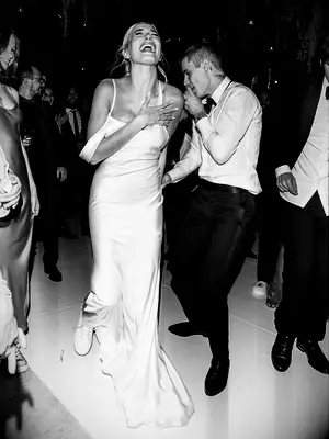 Hailey Bieber reception dress designed by Vera Wang