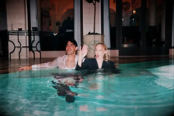Joe Jonas and Sophie Turner in the pool on their wedding day.