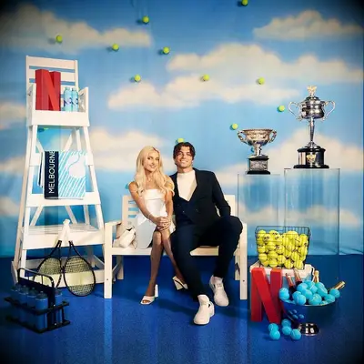 Break Point promotion photo featuring Taylor Fritz and Morgan Riddle. 