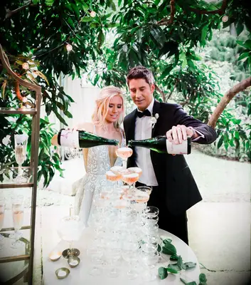 Champagne tower at Lauren and Arie