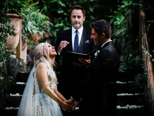 Chris Harrison officiating Arie and Lauren
