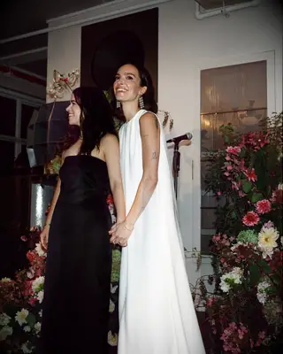 Abbi Jacobson and wife Jodi Balfour on wedding day