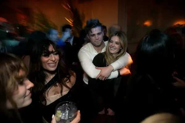 Leo Woodall and Meghann Fahy at HBO Max after party