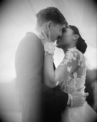 Hunter Woodhall and Tara Davis-Woodhall at their wedding