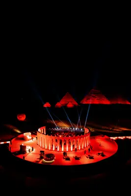 Lights illuminating the pyramids at Ankur Jain