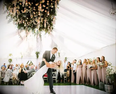 Zach Ertz dipping Julie Ertz during their first dance at their wedding