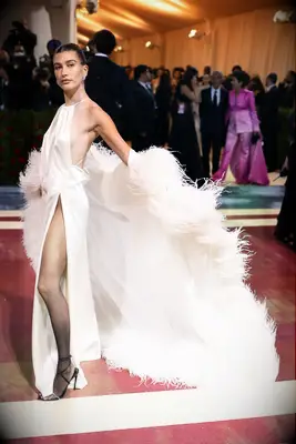 Hailey Bieber on the red carpet at the Met Gala. 