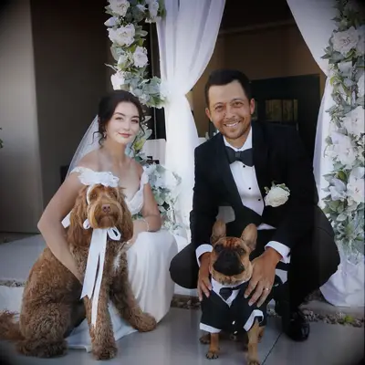 Wedding day portrait with dogs