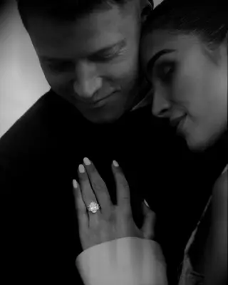 Christian McCaffrey and Olivia Culpo after getting engaged