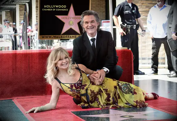 Goldie Hawn and Kurt Russell receiving their Hollywood stars