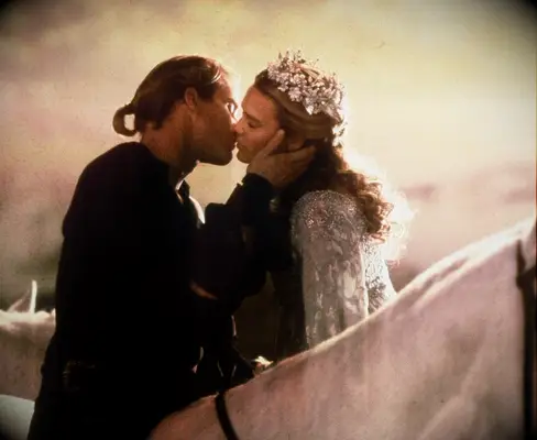 Bride and groom kissing in The Princess Bride movie