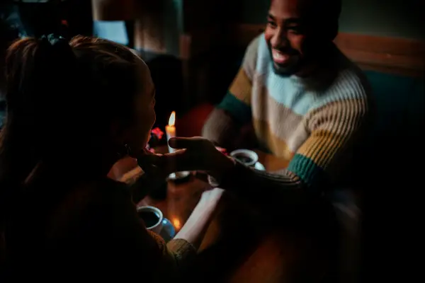 Romantic moment at a cafe