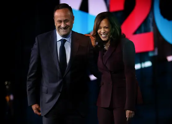 Vice President Kamala Harris and husband Doug Emhoff smiling together