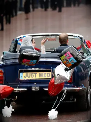 William and Kate in their getaway car. 