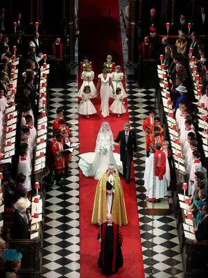 Kate Middleton walks down the aisle on her wedding day. 