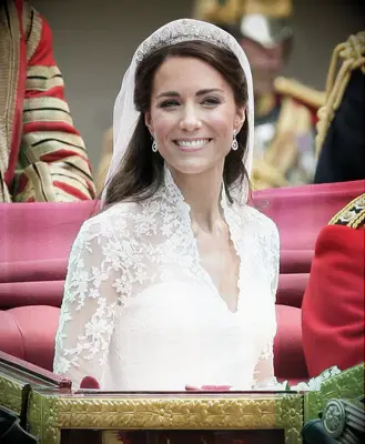 Kate Middleton wears an elegant Cartier tiara on her wedding day. 