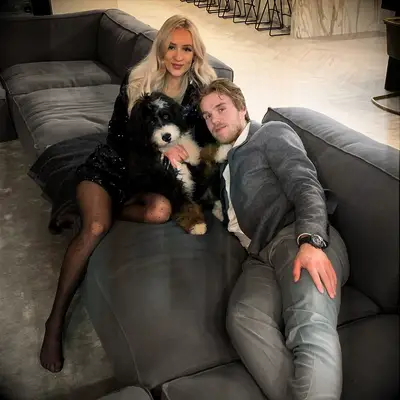 Connor McDavid and wife Lauren Kyle with dog Lenard
