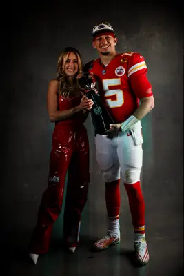 Patrick Mahomes and wife Brittany with the Super Bowl trophy