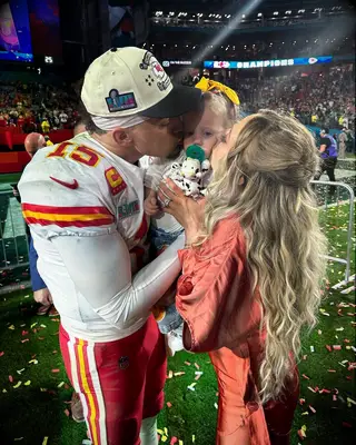Patrick Mahomes and his wife Brittany with daughter Sterling at the Super Bowl