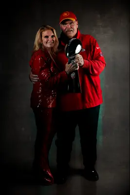 Andy Reid and wife Tammy Reid with the Super Bowl trophy