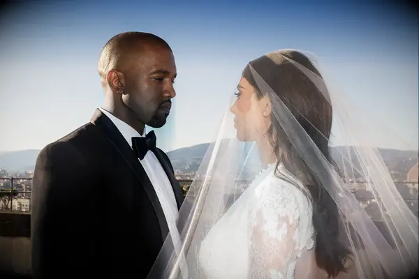 Kim Kardashian and Kanye West on their wedding day