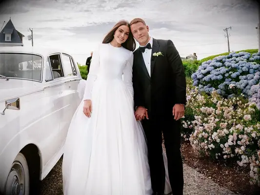 Olivia Culpo and Christian McCaffrey on their wedding day